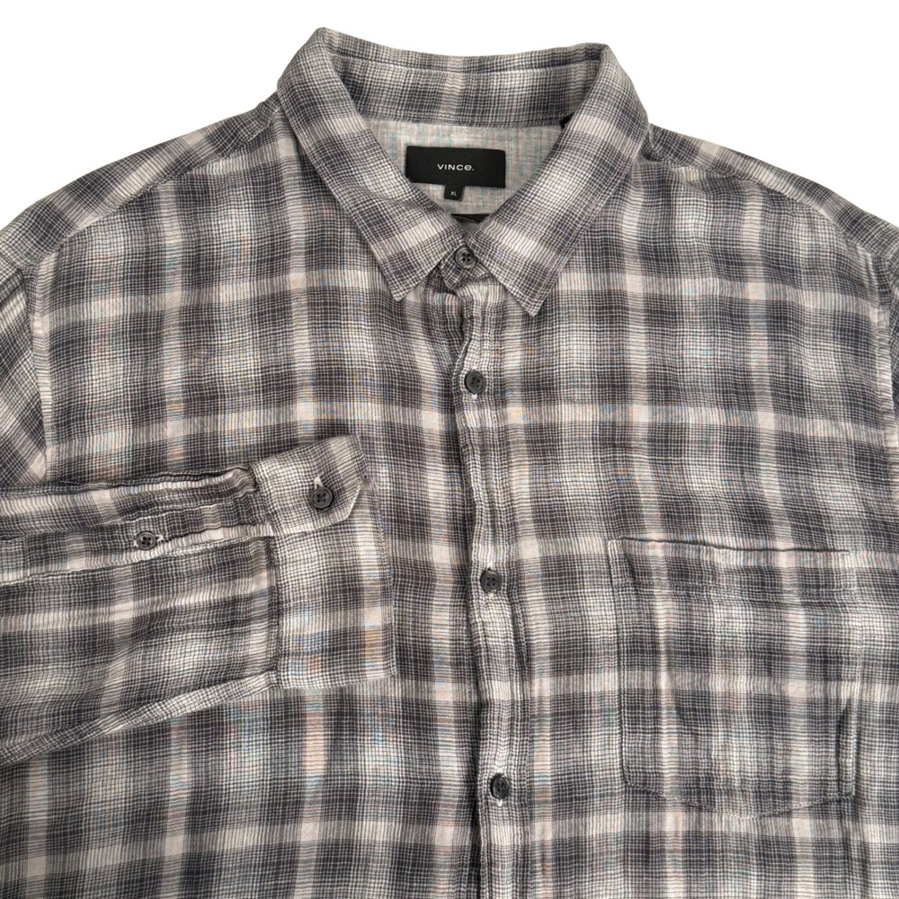 Vince Mens XL Double Face Classic Fit Plaid Gauze Long Sleeve Button Down Shirt